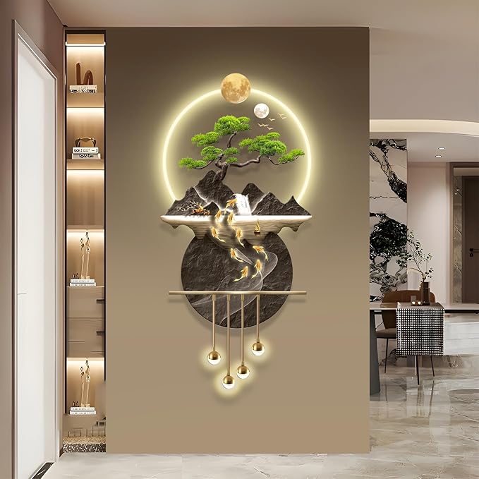 LED Light Decor Wall Art, 3D Art Wall Decor with Light, Decors Walls Sculptures Large 3D Art, Decors Walls Sculptures Lighting Modern, Plug-in Power Supply, Gold G, 23x47IN
