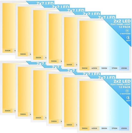AIKVSXER 12 Pack 2x2 LED Flat Panel Light, Flush Mount Ceiling Light Kitchen Lighting Fixtures,Bright 6500LM,0-10V Dimmable,Switchable 3000K/4000K/5000K/5700K/6500K, 30W/35W/40W/45W/50W