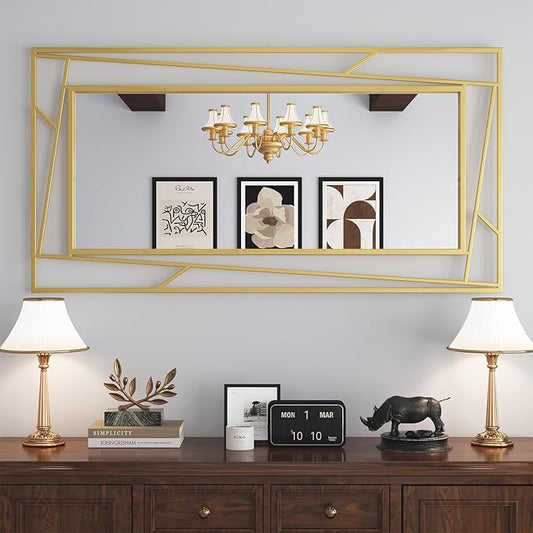 Brushed Gold Vanity Mirror for Bathroom 45" x 30" Brushed Brass Rectangle Beveled Framed Bathroom Wall Mirror for Over Sink, Tempered Glass, Modern Farmhouse Bedroom, Entryway, Living Room