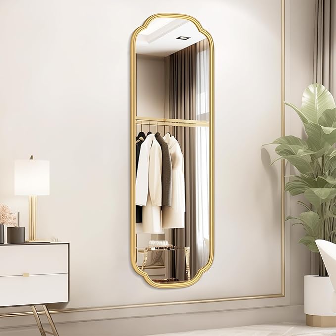 48"x16" Gold Door Mirror Full Length Over The Door with Non-Rusting Metal Frame, Modern Full Body Mirror Bedroom Closet Bathroom