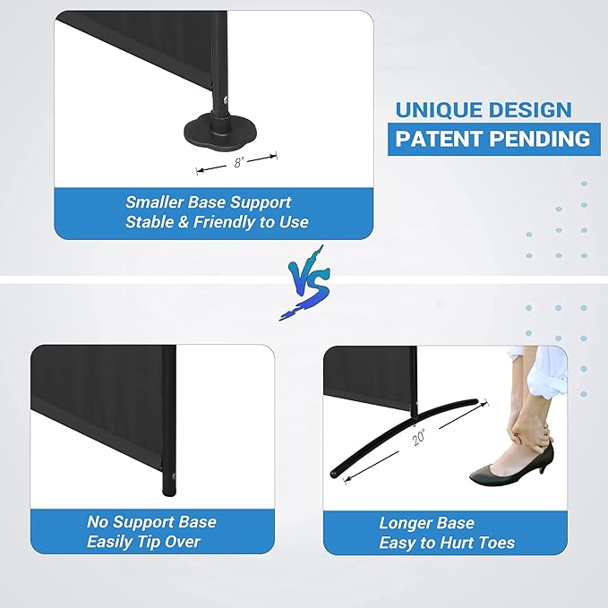 MAYOLIAH 6 Panel Room Dividers Folding Privacy Screen, 10ft Wide 6ft Tall Partition Office Walls Separator with Small Base, Black