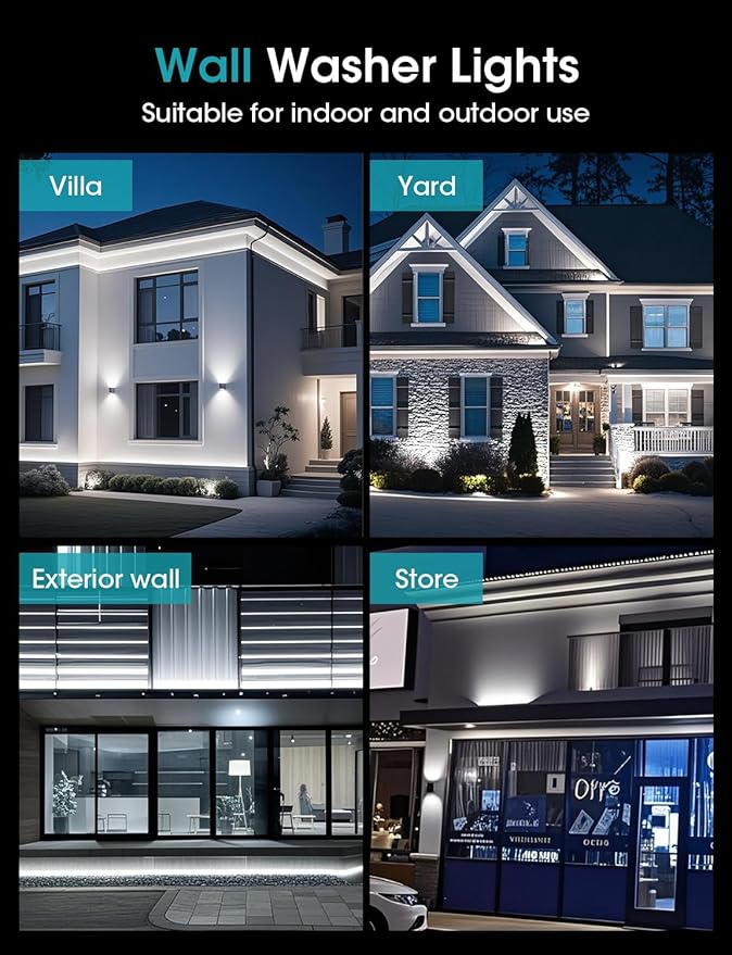 Pro-Grade 54W Outdoor Wall Washer Light Bar, 40 Inch 6000K LED Wall Washer Lights with IP67 Waterproof, Switch On/Off - 120V LED Light Bar for Outdoor (2Pack)