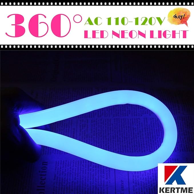 360° Neon Led Type AC 110-120V 360 Degree NEON LED Light Strip, Flexible/Waterproof/Dimmable/Multi-Modes LED Rope Light + Remote for Home/Garden/Building Decor (98.4ft/30m, Blue)