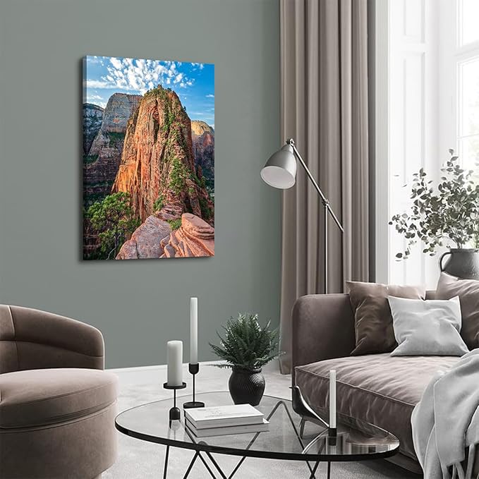 Mountain Wall Art Zion Canyon Wall Decor Zion National Park Posters Nature Forest Pictures Utah Angels Landing Landscape Painting Modern Artwork for Bathroom Bedroom Home Decoration 32x48"