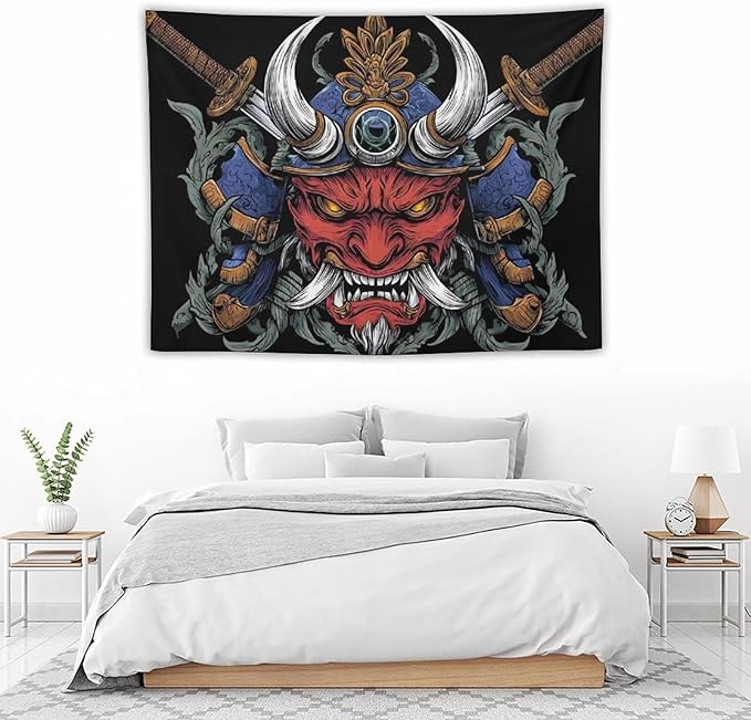 UUKXKUU Oriental Retro Mask Symmetry Samurai Japanese Tapestry Flag Backdrop Wall Hanging Large Wall Art Decor for Dorm Office Bedroom Living Room 30"×40"