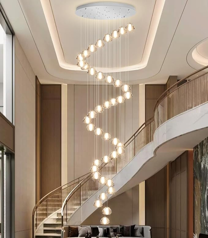 236'' Long Large Crystal Chandeliers LED Chandeliers for High Ceiling Handing Light Fixture for Entrance Hallway Foyer Staircase Lobby Silver