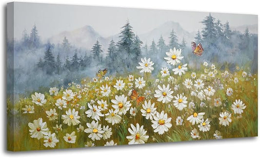 Arjun Flower Wall Art Daisy Painting Textured Paintings, Canvas Art Wall Decor, Extra Large Wall Art for Bedroom, Daisy Art Large Paintings for Living Room Home Office Dining Room 58"x29"