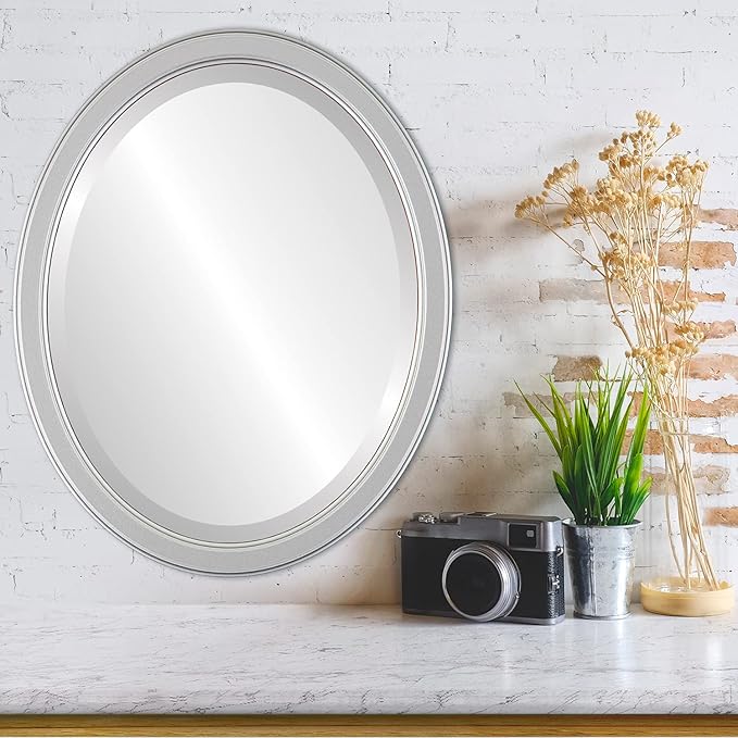 OVALCREST Oval Beveled Wall Mirror for Home Decor - Toronto Style - Silver Spray - 26" x 20"