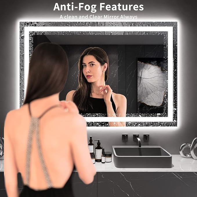 LOAAO 60X40 LED Bathroom Mirror with Lights, Anti-Fog, Dimmable, Backlit + Front Lit, Lighted Bathroom Vanity Mirror for Wall, Memory Function, Tempered Glass, ETL Listed