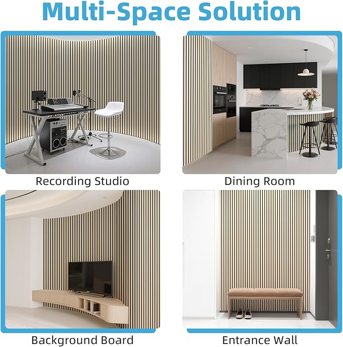 Art3d Acoustic Wood Slat Wall Panel with Roll-Flat Design - 95.3 x 23.8 Inch Sound Absorbing Panels for Living Room Columns Corridor Curved Wall Decor, 2-Pack Oak