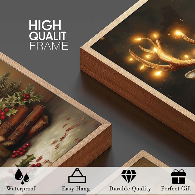 Anyzal Christmas Wall Art Winter Christmas Tree Prints Santa Elk Wall Decor for Living Room Bedroom Dining Room 16x24 Inch