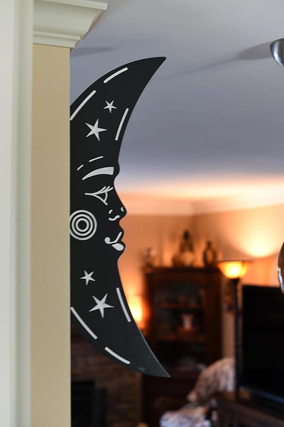 Craft and Plank 3D Floating Crescent Moon Wall Art for Aesthetic Home Decor with Modern Design | Handcrafted Wooden Sculpture | Black