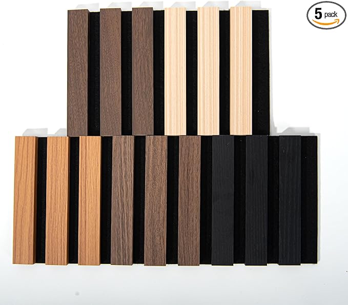 Art3d 5-Pack Acoustic Wood Slat Wall Panel Sample - 5.9 x 4.7 Inch Sound Absorbing Panels, 5 Colors