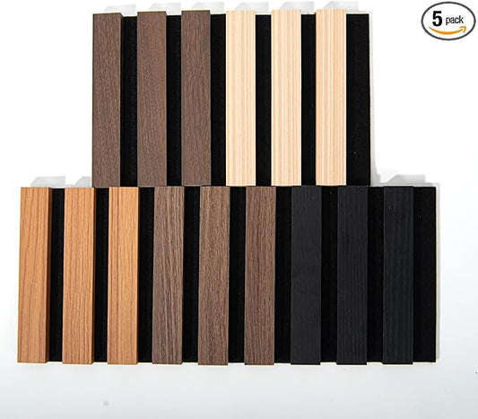 Art3d 5-Pack Acoustic Wood Slat Wall Panel Sample - 5.9 x 4.7 Inch Sound Absorbing Panels, 5 Colors