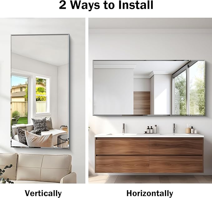 Beveled Bathroom Mirror, 30x60 Large Frameless Mirrors for Over Sink, Upgraded Shatterproof Beveled Frameless Vanity Mirror for Bathroom,Bedroom,Living Room and Entryway