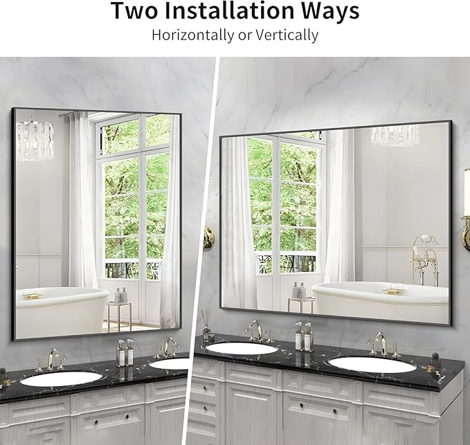 KOCUUY Black Bathroom Mirror, 55x36 Inch Large Wall Mirror with Aluminum Frame, Black Rectangle Mirror Modern Home Decor for Bathroom, Living Room, Farmhouse, Entryway, Hang Horizontal/Vertical