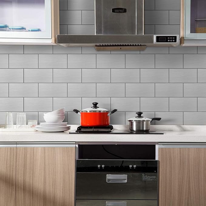 AULIGET Peel and Stick Backsplash Metal Tile, 6" x 12" Stick on Tiles for Backsplash Kitchen, Pack of 2