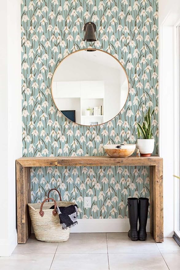 17.3" x 196.8" Vintage Peel and Stick Wallpaper Blue Orchid Floral Wallpaper for Bedroom Decorative Contact Paper