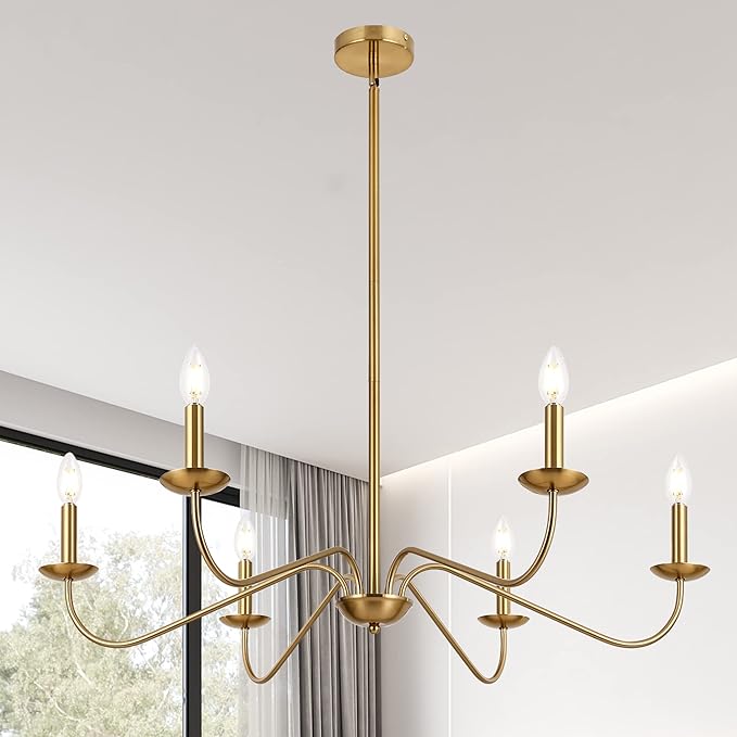 Jonsi Modern Gold Chandelier for Dining Room,35 Inch Brushed Brass Chandelier Light Fixture, Dining Room Light Fixtures Over Table