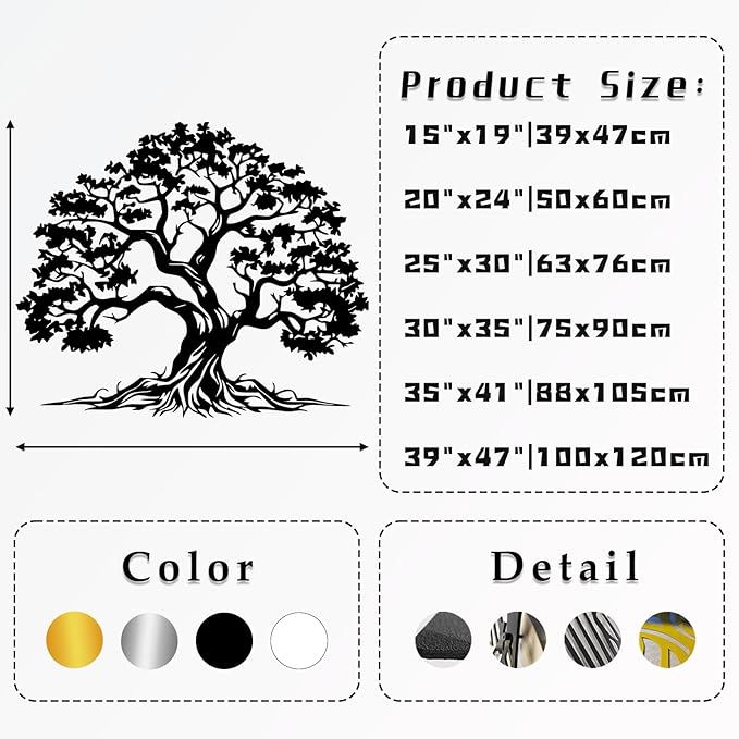LARNT Tree of Life Metal Wall Art, Tree of Life Decor, Metal Branch Art for Wall, Nature Hanging, Farmhouse Sign, Living Room Wall Decor (Black 1, 24L x 20W)