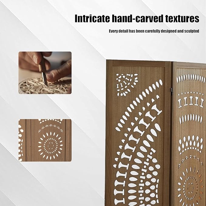 6 Panel Wood Room Divider Fully Assembled, Decorative Room Dividers and Folding Screens, 5.6Ft Room Divider Screen Freestanding Partition Wall Dividers for Home Bedroom Office, Brown