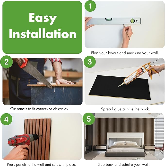 Art3d 20-Pack 12" x 24" Soundproof Wood Slat Panels, 40 sq.ft Acoustic Wall Panels, 3D Wall Panels with Wood Slat Design, Decorative Wood Wall Panel for Accent Walls-Deep Walnut