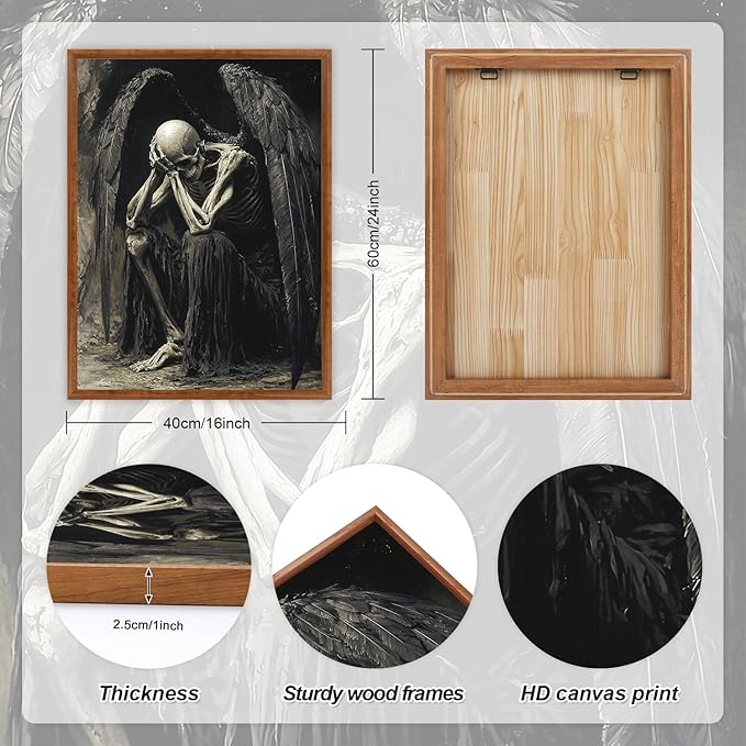 LHIUEM 16”X24”X3-Halloween Pictures Wall Art Large Gothic Posters Dark Academia Sword Michael Myers Artworks Witchy Wall Decor Aesthetic Halloween Skull Whimsical Goth Framed Decor for Living Room