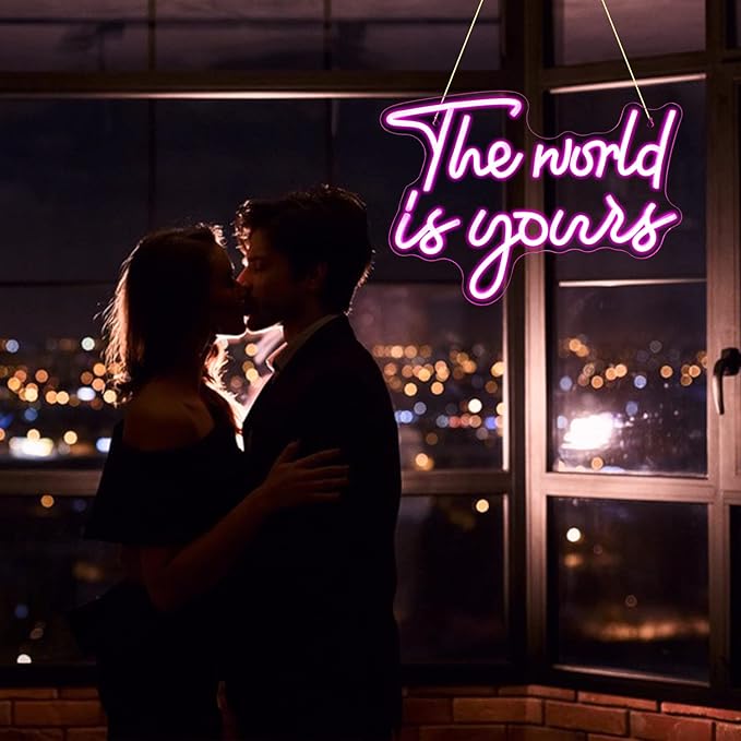 Lucunstar The World Is Yours Neon Signs Wedding Led Sign Pink Neon Light Up Party Bar Engagement USB Powered Led Sign for Wedding Decor Bedroom Signs for Wall Decor Light