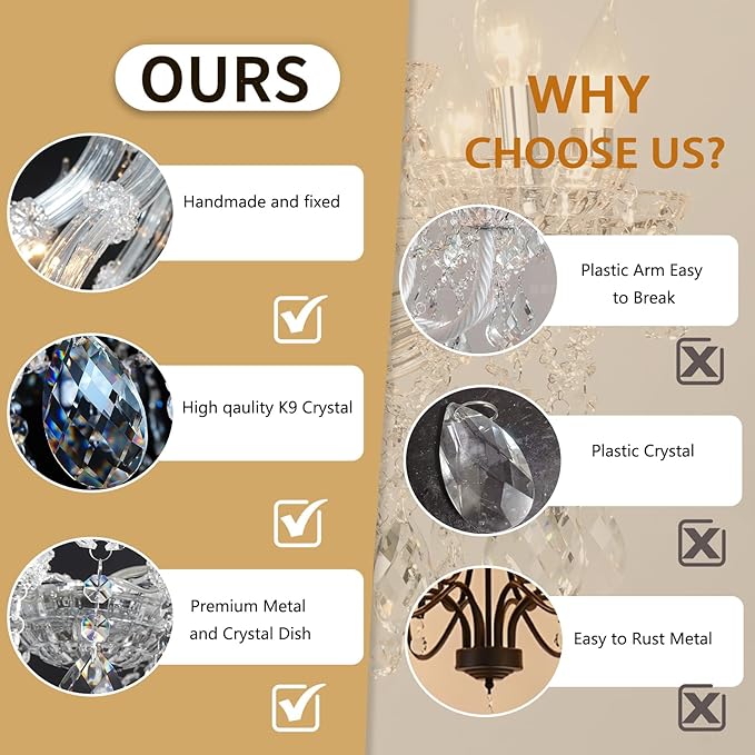 Modern Chrome Chandelier Light Fixture 8 Light Luxury Crystal Maria Theresa Chandelier Pendant Lighting Fixture for Dining Room,Bedroom,Living Room, W23.6*H22 with Adjustable Chain