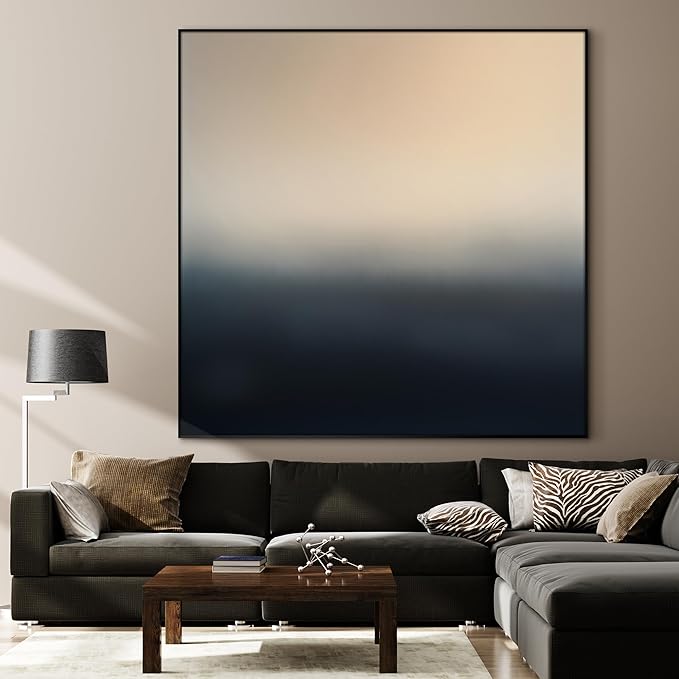 60"x60" XL Framed Wall ArtMinimalist Beige to Black Gradient Abstract Color Fade (Frame Assembly Required)