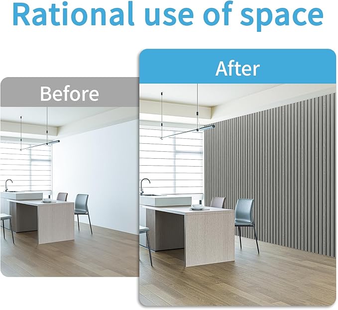 Art3d 4-Pack Glue-On Six-Grid Wainscoting Panel for Interior Wall Decor - 104 x 12 Inch Polystyrene Ultralight Slim Slat Wall Panels for Living Room Bedroom, Ash