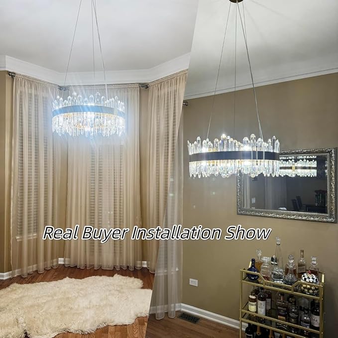 Modern Crystal Chandelier, 24in K9 Crystal Chandeliers for Dining Room, 12 Lights 2 Tier Dimmable Round Gold Chandelier, Adjustable Modern Chandeliers for Living Room, Bedroom, Bathroom, Kitchen Foyer