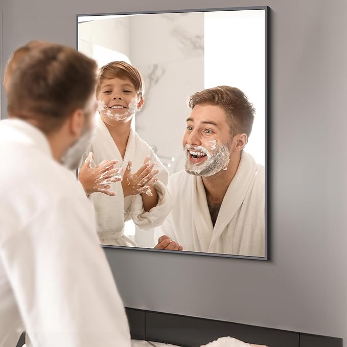 KOCUUY Black Bathroom Mirror, 30x36 Inch Rectangle Mirror for Over Sink, Modern Decorative Wall Mirror for Bedroom Living Room Bathroom, Hang Horizontal/Vertical