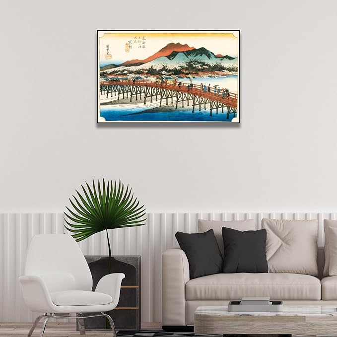 OKRA Utagawa Hiroshige Canvas Wall Art - Fifty-Three Stations of The Tokaido Series - Kyoto Poster - Japanese Ukiyo-E Japanese Posters Modern Home Wall Decor Unframed