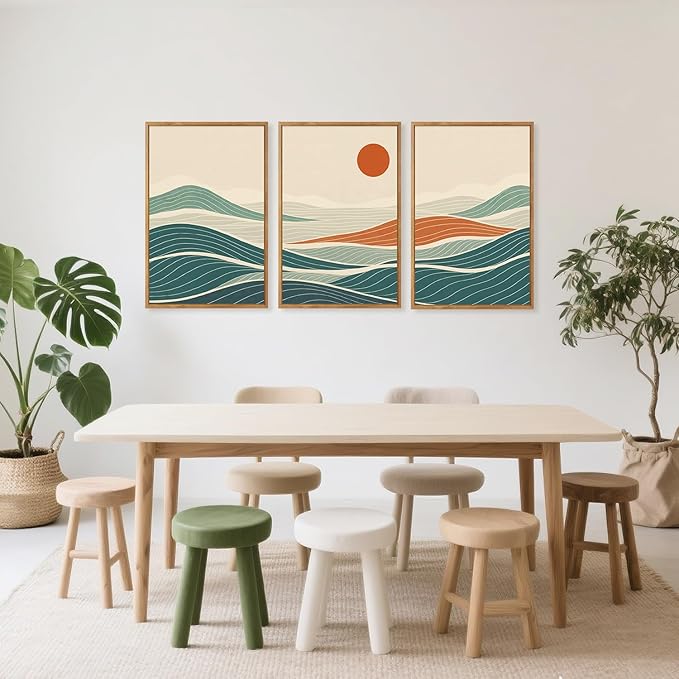 CHDITB Beach Sunrise Framed Canvas Wall Art Set, Ocean Waves Wall Decor, Coastal Artwork Spiritual Painting, Minimalist Modern Coastal Art Prints for Living Room, Bedroom, Office 24"x36"x3