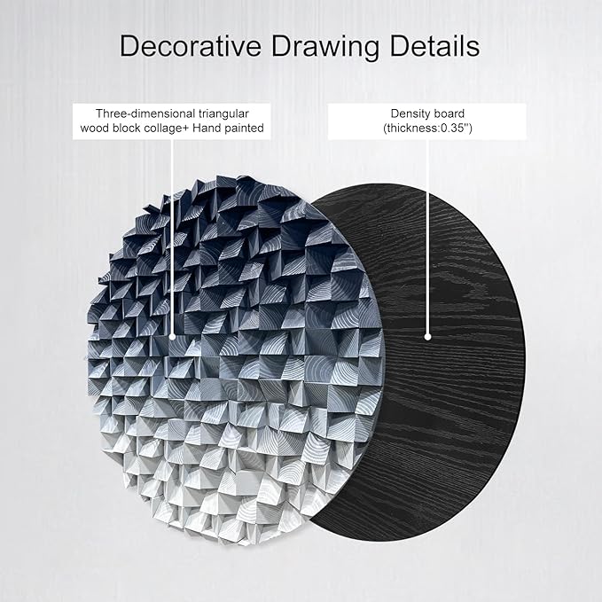 LIUZEYUE - 3D wooden block decoration painting art wall decoration 3D wooden background wall living room bedroom study (blue gray gradient) Diameter 23.6"