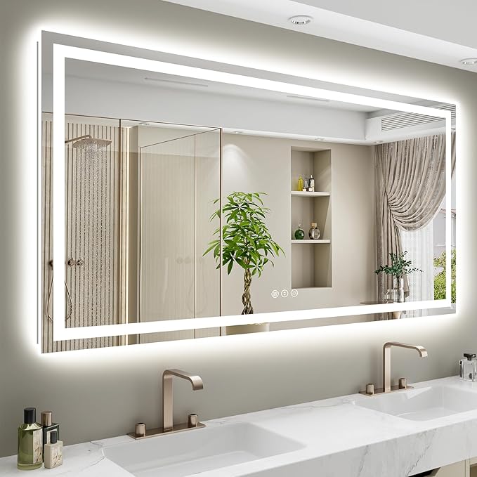 68x40 Inch LED Bathroom Mirror with Lights Front and Backlit Lighted Vanity Mirror for Bathroom Wall with 3 Colors Dimmable Anti-Fog Memory Shatter-Proof IP54 Waterproof Horizontal/Vertical