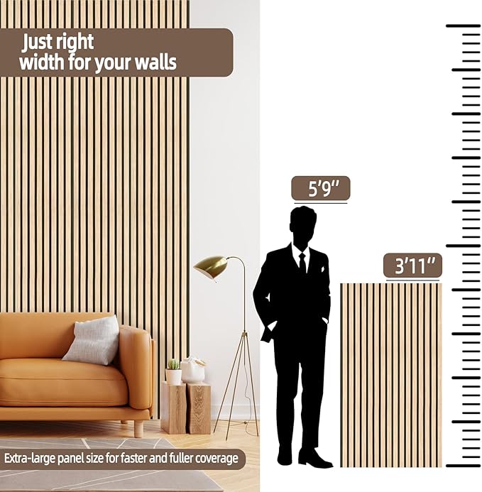 Acoustic Wall Panel - White Oak Wood Slat Soundproof Panel for Interior Wall Decor, 47.2" x 23.6", Modern Design