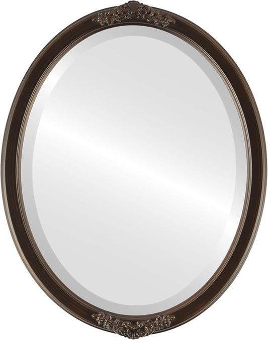 OVALCREST Oval Beveled Wall Mirror for Home Decor - Athena Style - Rubbed Bronze - 18" x 14" Outside Dimensions