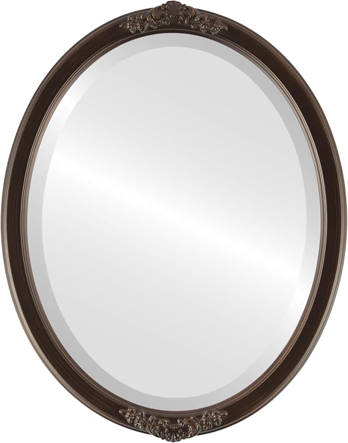 OVALCREST Oval Beveled Wall Mirror for Home Decor - Athena Style - Rubbed Bronze - 26" x 22" Outside Dimensions