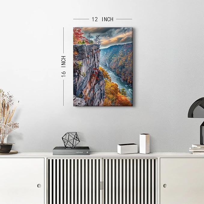 Mountain Wall Art for Living Room National Park Posters Sunset River Landscape Wall Decor Forest Scenery Canvas Prints Nature Mountains Cliffs Painting for Office Bedroom Home Decoration 12x16"