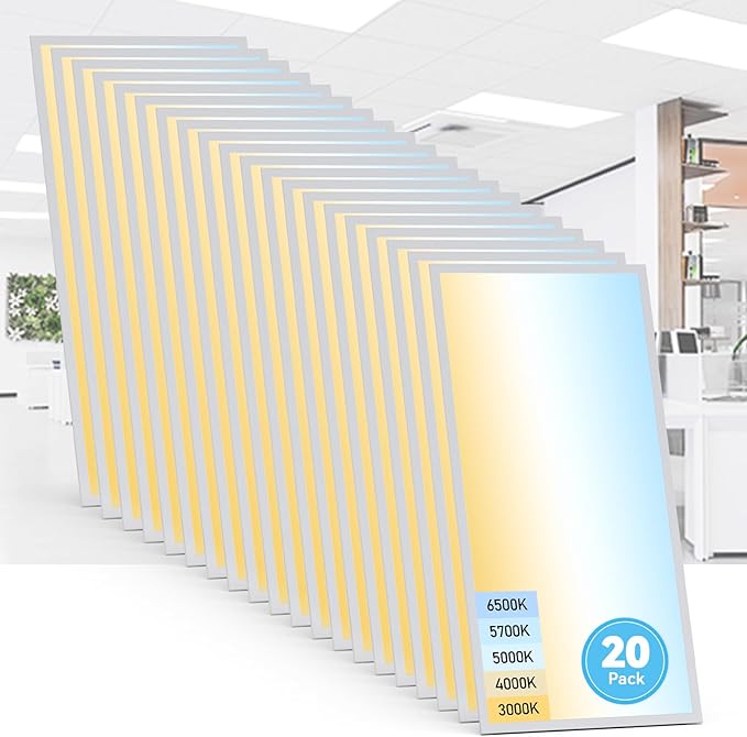 AIKVSXER 20 Pack 2x4 LED Flat Panel Light - Selectable 5 CCT 3000K-6500K & 5 Wattage 30-70W 7700Lm 0-10V Dimmable 2x4 led Drop Ceiling Lights 120-277V for Commercial and Home
