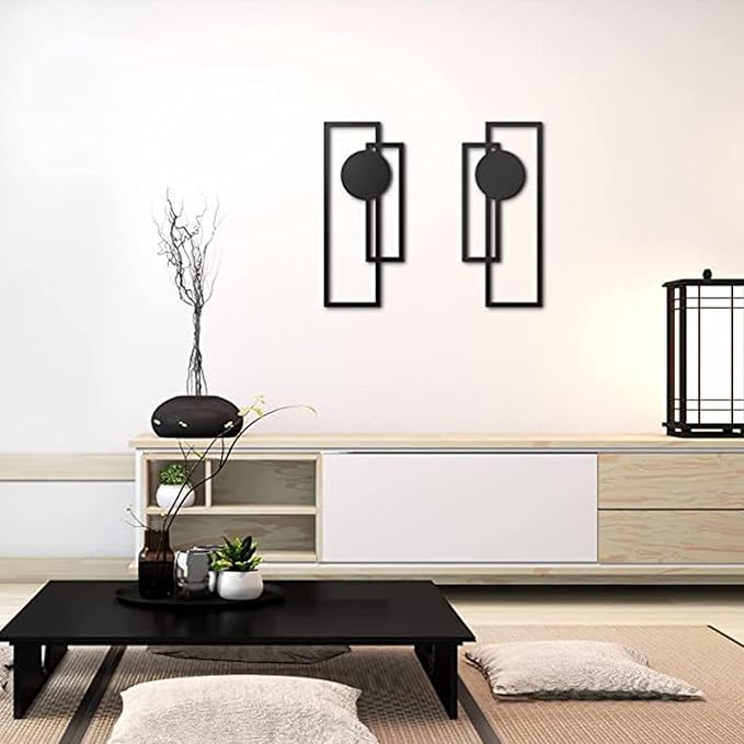 Lawnrden Geometric Wall Decor, 2PCS Metal Wall Decor 15.75x6.69 Inch Black Minimalist Art Modern Geometric Hanging Abstract Sculptures for Living Room Home