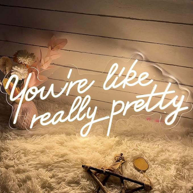 Neon Signs You are Like Really Pretty-Transparent Acrylic with Dimmers Light Signs Indoor Bedroom Decor Wall Led Neon Sign Backdrop Flex 25.5×11.8 IN Bar Christmas Party Wedding Living Room Warm White
