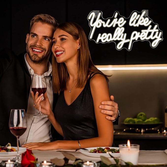 Lucunstar You're Like Really Pretty Neon Sign Warm White Led Neon Light for Wall Decor Light Up Sign for Wedding Dimmable Switch USB Connectivity Neon Signs for Bedroom Decor Party Light