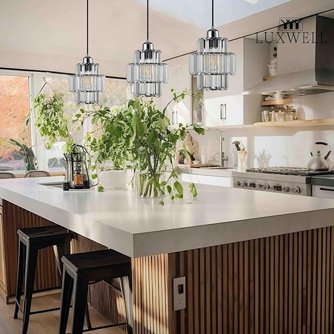 Modern Crystal Chandelier, 6"x7" Classic Crafted Pendant Light, Glass & Metal Hanging Light for Innovative Small Space Use in Dining Room, Kitchen Island, Bedroom, Living Room - Luminous