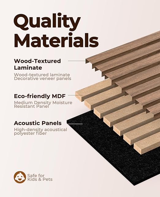 4 PCS Soundproof Wood Wall Panels, 92.5" x 11" Sound Proof Panels for Walls, Wood Wall Panels for Interior Wall Decor for Home, Office, Studio (Walnut Oak)