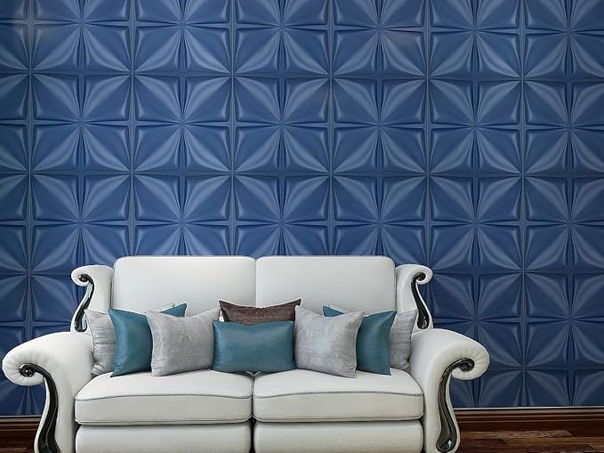 Art3d Navy Blue 3D Wall Panel PVC Flower Design Cover 3 Sq Meter, for Interior Wall Decor in Living Room, Bedroom, Lobby, Office, Shopping Mall