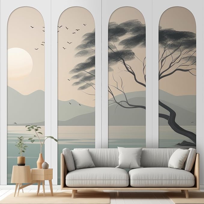 Nuanchu 4 Set Arch MDF Wall Molding Kit 118 x 31.5 Inch Pre-Cut Arch Wainscoting Panel Board and Batten Wall Panel Decor Paintable Accent Kit for DIY Home Bedroom Living Room Decor