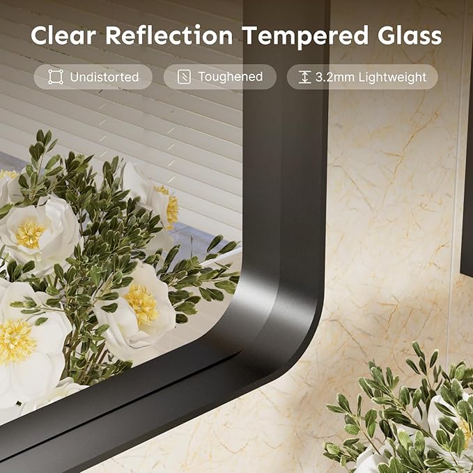 Kosmonia 32x24 Bathroom Vanity Mirror for Wall, Aluminum Framed, Farmhouse Rectangle, Anti-Rust, HD Reflection Anti-Desilvering, Distortion Free, Tempered and Shatter-Proof Wall Mounted Mirror, Black